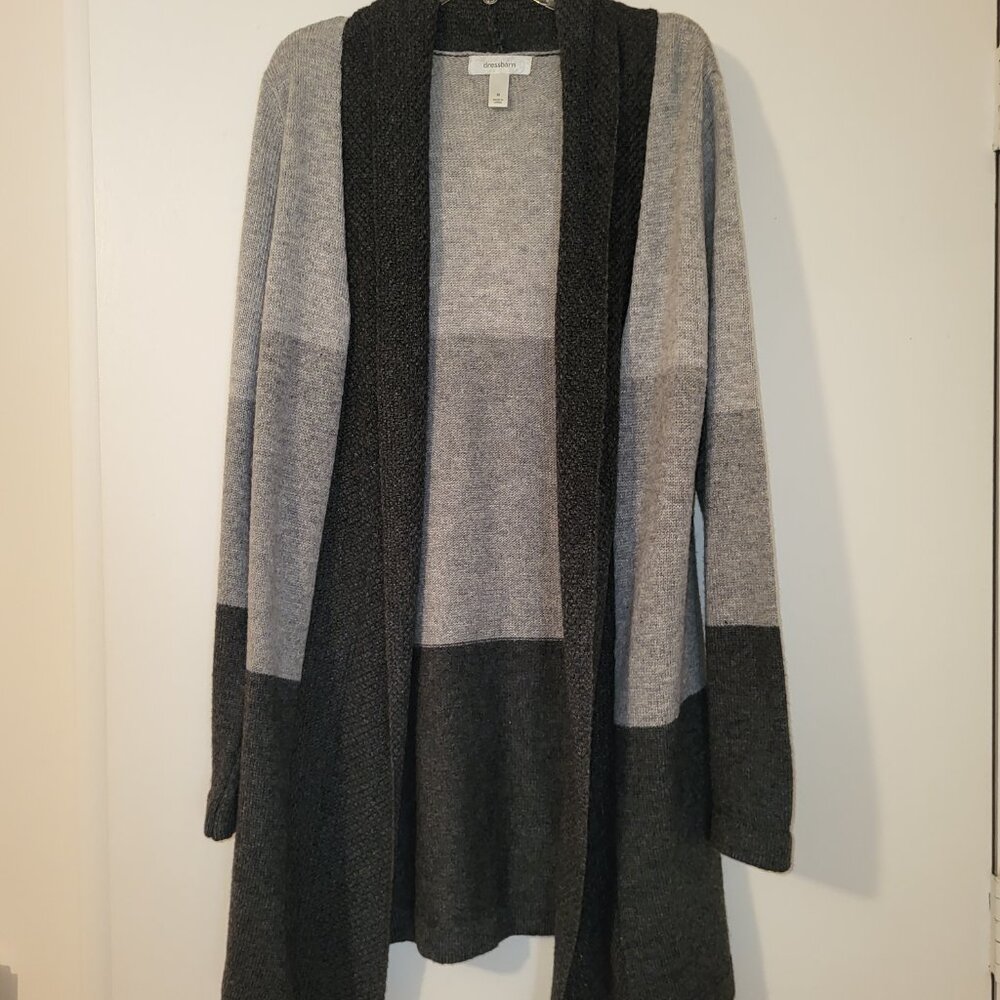 Dress Barn, Gray/Black Multi Striped Cardigan, Size L